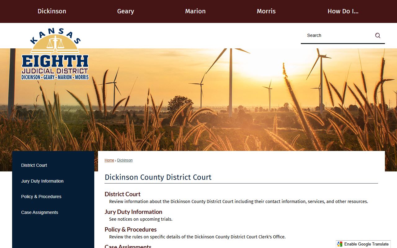 Dickinson County court dockets 8th Judicial District Dickinson landing page