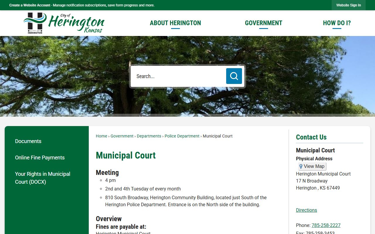 Dickinson County court dockets Herington Municipal Court page