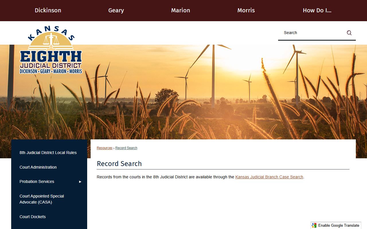 Dickinson County court records 8th Judicial District record search page