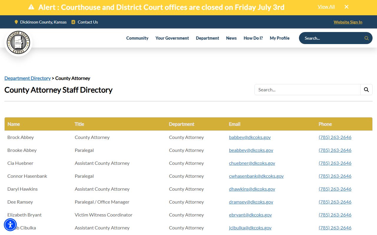 Dickinson County criminal court records County Attorney staff directory