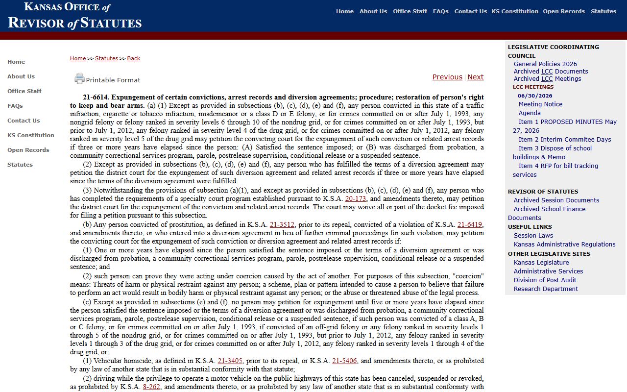 Dickinson County criminal court records Kansas expungement statute