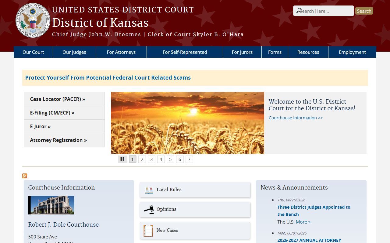 Dickinson County District Court records and federal District of Kansas homepage