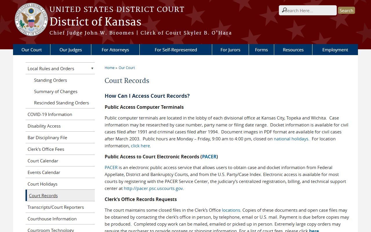 Dickinson County District Court records and District of Kansas federal court records