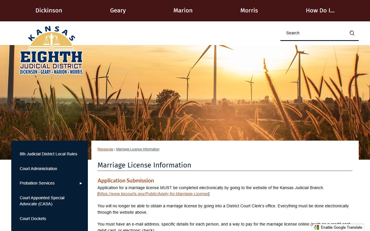 Dickinson County marriage records 8th Judicial District marriage license information