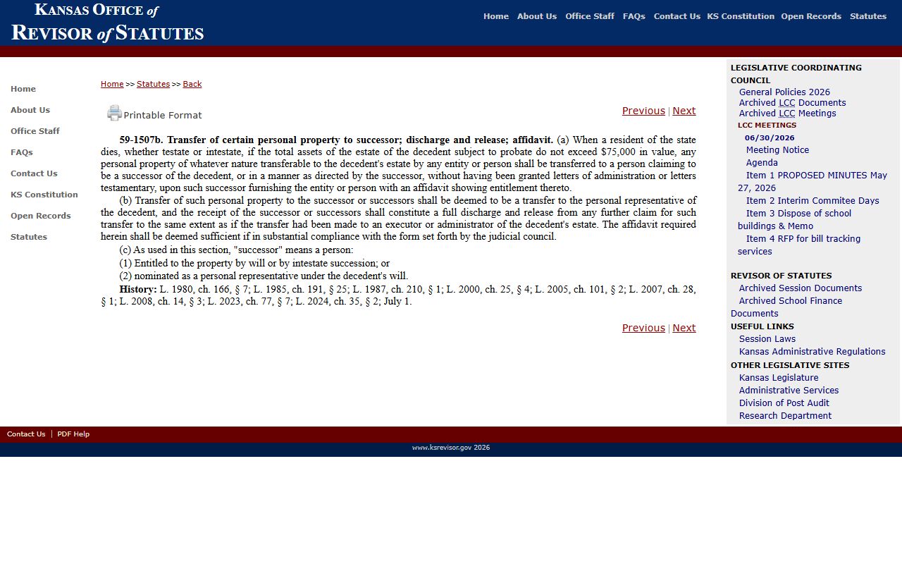 Dickinson County probate records small estates affidavit statute
