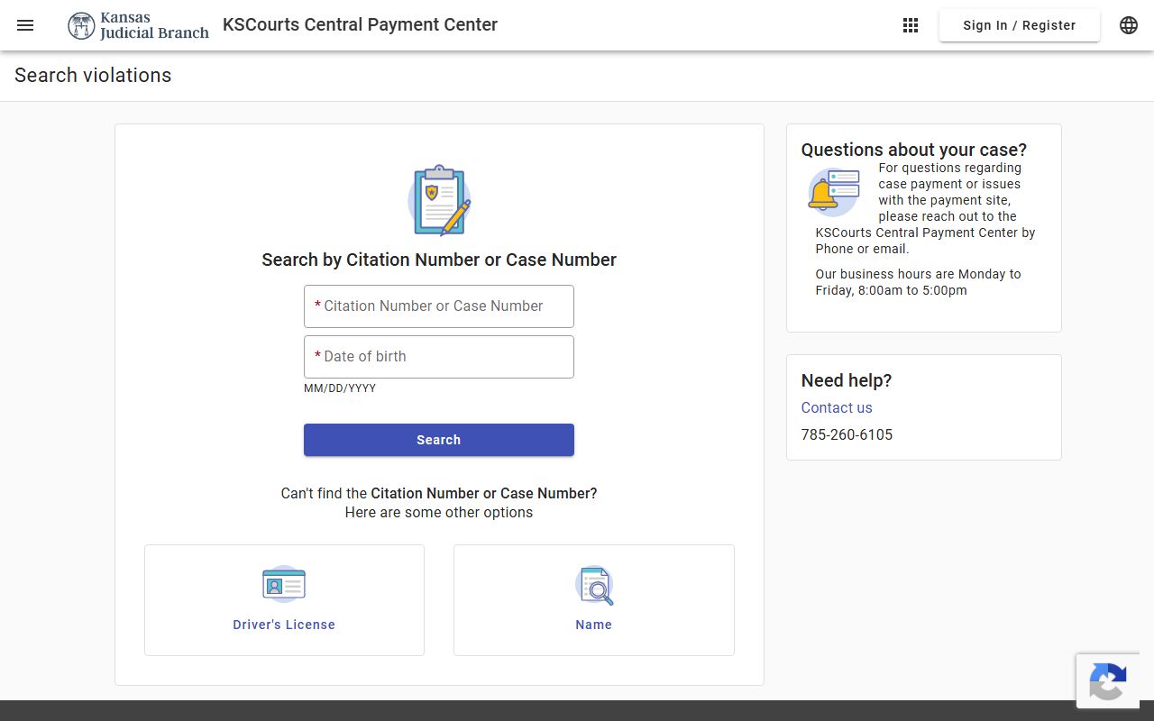 Dickinson County traffic court records KSCourts Central Payment Center search