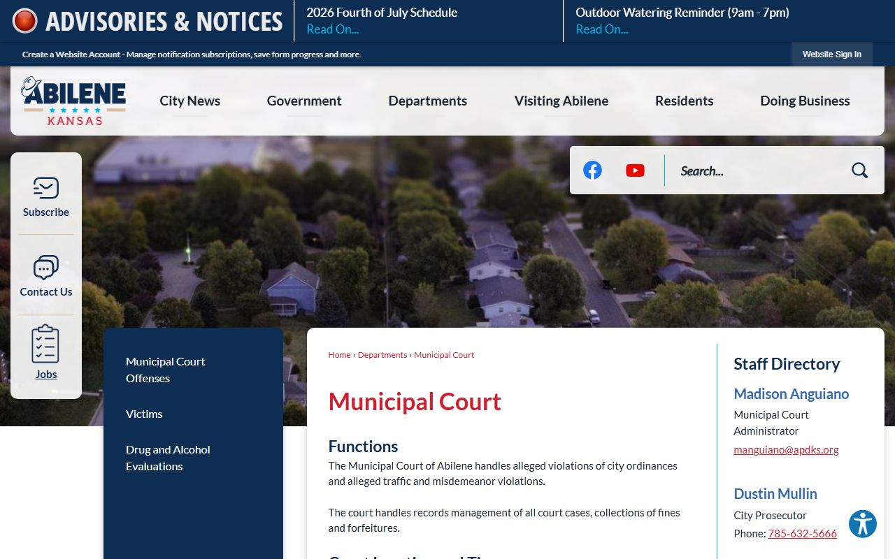 Dickinson County traffic court records Abilene Municipal Court page