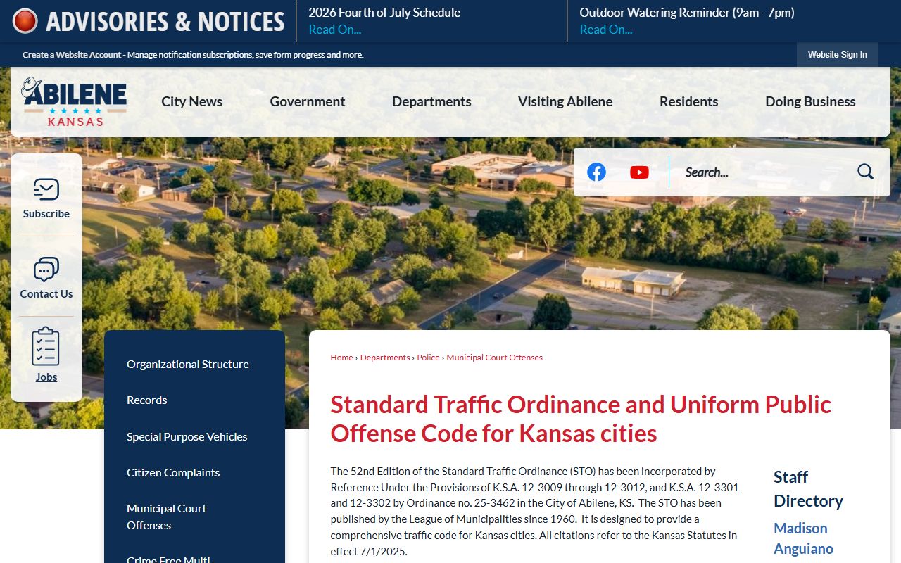Dickinson County traffic court records Abilene municipal offenses page