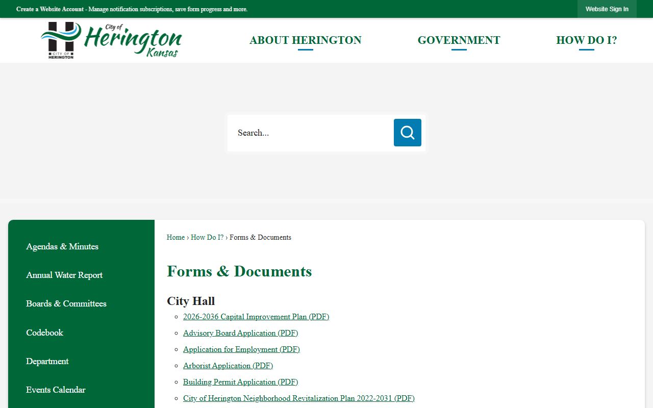 Dickinson County warrant records Herington municipal forms and documents